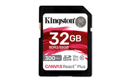 Kingston Canvas React Plus - Carte mémoire flash - 32 Go - Video Class V90 / UHS-II U3 / Class10 - SDXC UHS-II 