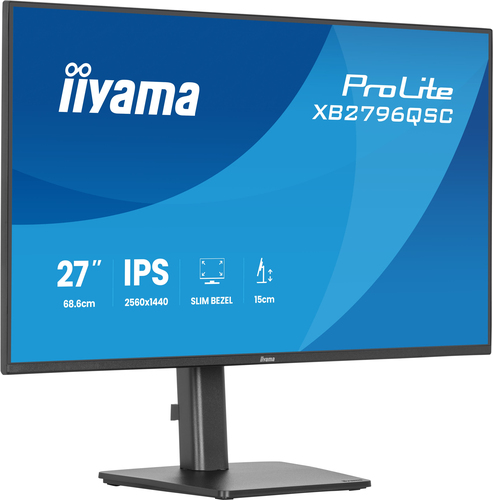 iiyama ProLite XB2796QSC-B1 - Écran LED - 27" - 2560 x 1440 QHD @ 75 Hz - IPS - 350 cd/m² - 1000:1 - 4 ms - HDMI, USB-C - haut-parleurs - noir, mat 