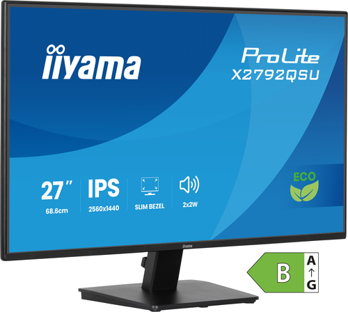 iiyama ProLite X2792QSU-B1 - Écran LED - 27" - 2560 x 1440 WQHD @ 70 Hz - IPS - 350 cd/m² - 1000:1 - 5 ms - HDMI, DVI, DisplayPort - haut-parleurs - noir, mat 