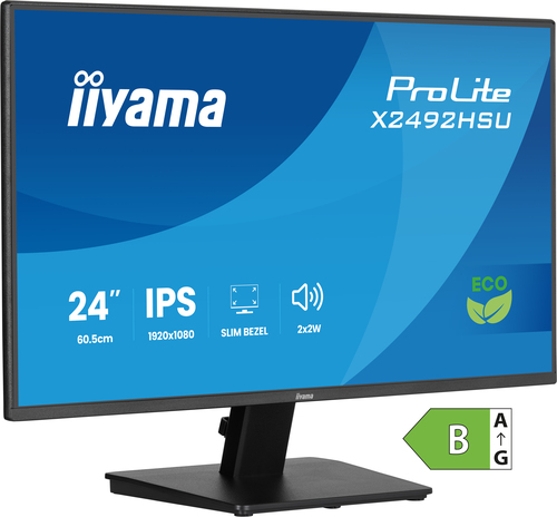 iiyama ProLite X2492HSU-B1 - Écran LED - 24" - 1920 x 1080 Full HD (1080p) @ 120 Hz - IPS - 300 cd/m² - 1500:1 - 3 ms - HDMI, DisplayPort - haut-parleurs - noir mat 