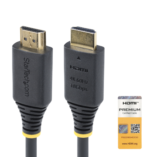 StarTech.com 1.6ft (50cm) Premium Certified High Speed HDMI Cable, 4K60Hz - Premium High speed - câble HDMI avec Ethernet - HDMI mâle pour HDMI mâle - 50 cm - noir - passif, support pour 4K60Hz 