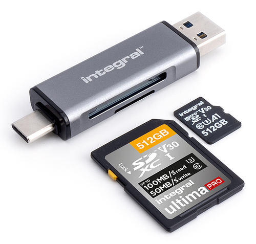 USB3.2 GEN1 (3.1 GEN1,3.0) CARD READER TYPE A & TYPE C DUAL SLOT SD MICRO SD INTEGRAL RETAIL - Ne fonctionne pas avec les cartes UHS1