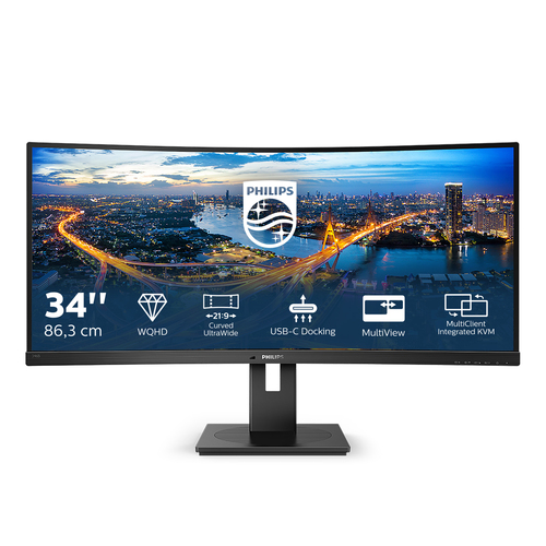 Philips B Line 346B1C - Écran LED - incurvé - 34" - 3440 x 1440 UWQHD @ 100 Hz - VA - 300 cd/m² - 3000:1 - 5 ms - HDMI, DisplayPort, USB-C - haut-parleurs - texture noire 