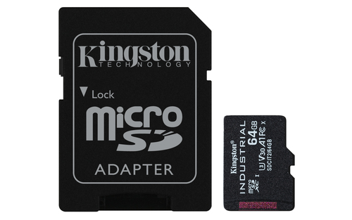 Kingston Industrial - Carte mémoire flash (adaptateur microSDXC vers SD inclus(e)) - 64 Go - A1 / Video Class V30 / UHS-I U3 / Class10 - microSDXC UHS-I 