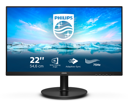 Philips V-line 222V8LA - Écran LED - 22" - 1920 x 1080 Full HD (1080p) @ 75 Hz - VA - 250 cd/m² - 3000:1 - 4 ms - HDMI, VGA, DisplayPort - haut-parleurs - noir texturé 