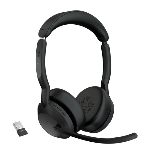 Jabra Evolve2 55 UC Stereo - Micro-casque - sur-oreille - Bluetooth - sans fil - Suppresseur de bruit actif - USB-A - noir - Optimisé pour la CU 