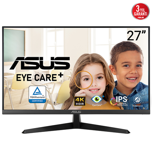 ASUS Eye Care VY27UQ - Écran LED - 27" - 3840 x 2160 4K UHD (2160p) @ 60 Hz - IPS - 350 cd/m² - 1000:1 - HDR10 - 5 ms - 2xHDMI, DisplayPort - haut-parleurs - noir 