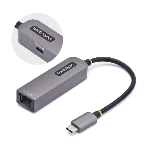 StarTech.com 2.5GbE USB-C to Ethernet Adapter - Adaptateur réseau - USB-C 3.2 Gen 1 / Thunderbolt 3 - Ethernet 10M/100M/1G/2,5 Gigabit + USB-C 3.2 Gen 1 - gris sidéral 