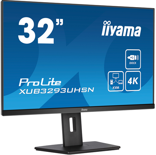31,5", dalle IPS, 3840x2160, 350 cd/m², 1000:1 typique, Haut-parleurs et écouteurs , 1xHDMI, 1xDisplayPort, 1xUSB-C, USB-HUB (2x3.0), 15cm pied réglable en hauteur, 4ms, Docking USB-C intégrée, Port LAN RJ45, commutateur KVM 