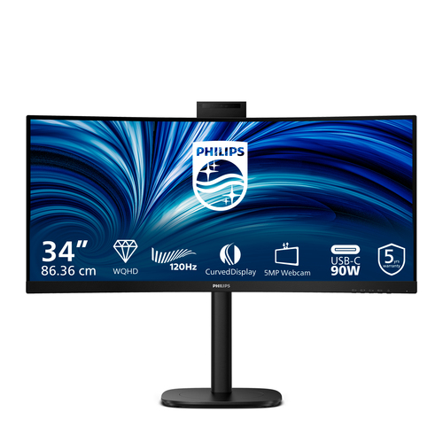 Philips 34B2U3600CH - 3000 Series - écran LED - incurvé - 34" - 3440 x 1440 WQHD @ 120 Hz - VA - 300 cd/m² - 3500:1 - HDR10 - 4 ms - HDMI, DisplayPort, USB-C - haut-parleurs - noir texturé 