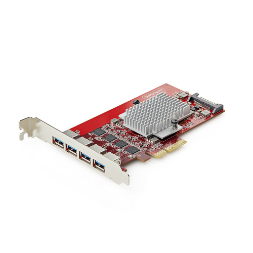StarTech.com - Adaptateur USB - PCIe 3.0 x4 profil bas - USB 3.2 Gen 2 x 4 - rouge - Conformité TAA 