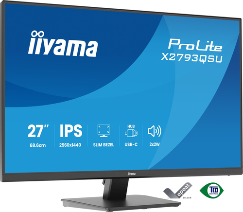 iiyama ProLite X2793QSU-B1 - Écran LED - 27" - 2560 x 1440 QHD @ 75 Hz - IPS - 350 cd/m² - 1000:1 - 1 ms - HDMI, DisplayPort - haut-parleurs - noir, mat 