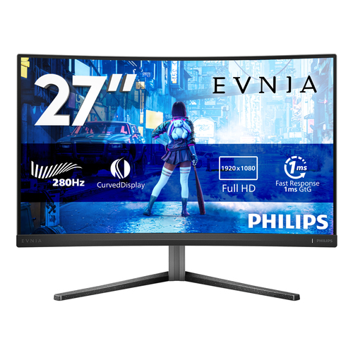 Philips Evnia 5000 27M2C5200W - Écran LED - jeux - incurvé - 27" - 1920 x 1080 Full HD (1080p) @ 280 Hz - Fast VA - 300 cd/m² - 4000:1 - HDR10 - 0.3 ms - 2xHDMI, DisplayPort - ardoise foncée 