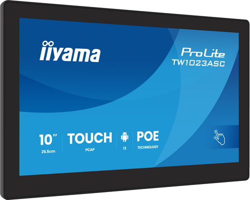 iiyama ProLite TW1023ASC-B3P - Ordinateur Android - PC à écran tactile 1 RK3568 / jusqu'à 2 GHz - RAM 4 Go - SSD - eMMC 32 Go - Mali-G52 - Bluetooth 5.2, Gigabit Ethernet - Android 13 - moniteur : LED 10.1" 1280 x 800 (WXGA) écran tactile - noir, mat 
