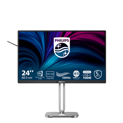 Philips 24B2U4301 - 4000 Series - écran LED - 24" (23.8" visualisable) - 1920 x 1080 Full HD (1080p) @ 120 Hz - IPS - 300 cd/m² - 1500:1 - 4 ms - HDMI, DisplayPort, USB-C - haut-parleurs - argent, Charbon 