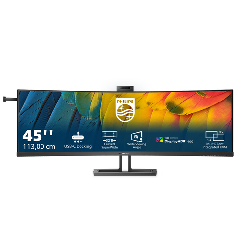 Philips 45B1U6900CH - 6000 Series - écran LED - incurvé - 45" (44.5" visualisable) - 5120 x 1440 Dual Quad HD @ 75 Hz - VA - 450 cd/m² - 3000:1 - DisplayHDR 400 - 4 ms - 2xHDMI, DisplayPort, 2xUSB-C - haut-parleurs - noir 
