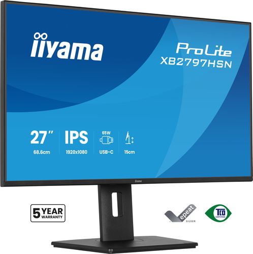 iiyama ProLite XB2797HSN-B1 - Écran LED - 27" - 1920 x 1080 Full HD (1080p) @ 100 Hz - IPS - 350 cd/m² - 1500:1 - 1 ms - HDMI, DisplayPort, USB-C - haut-parleurs - noir