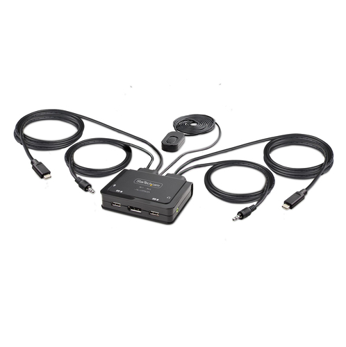 StarTech.com Switch KVM à Câble Hybride USB-C DisplayPort 2 Ports, 4K60Hz - Commutateur écran-clavier-souris/audio - compact - 2 x KVM / audio - 1 utilisateur local - de bureau
