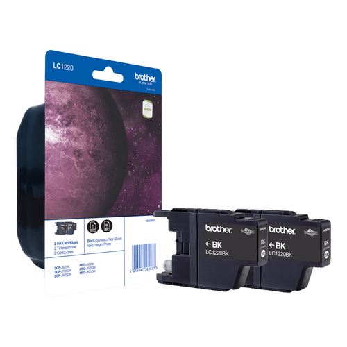Brother LC1220BKBP2 - Pack de 2 - noir - original - blister - cartouche d'encre - pour Brother DCP-J525W, DCP-J725DW, DCP-J925DW, MyMio MFC-J825N 