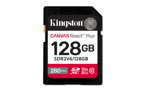 Kingston Canvas React Plus - Carte mémoire flash - 128 Go - Video Class V60 / UHS-II U3 / Class10 - SDXC UHS-II 
