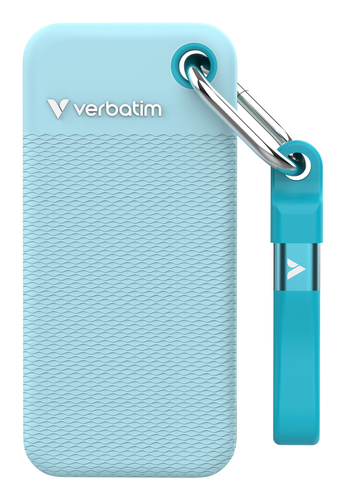 Verbatim Pocket - Color Edition - SSD - 1 To - porte-clé avec attachement à câble - externe (portable) - M.2 - USB 3.2 Gen 2 (USB-C connecteur) - bleu polaire