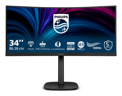 Philips 34B2U3600C - 3000 Series - écran LED - incurvé - 34" - 3440 x 1440 WQHD @ 120 Hz - VA - 3500:1 - HDMI, DisplayPort, USB-C - haut-parleurs - noir texturé 