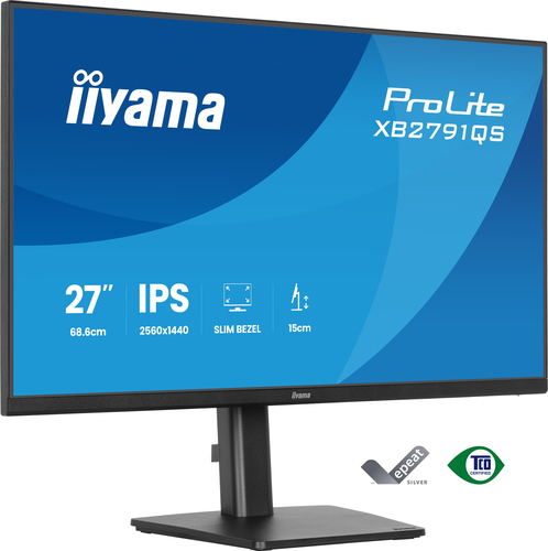 iiyama ProLite XB2791QS-B1 - Écran LED - 27" - 2560 x 1440 QHD @ 75 Hz - IPS - 350 cd/m² - 1000:1 - 1 ms - HDMI, DisplayPort - haut-parleurs - noir, mat 