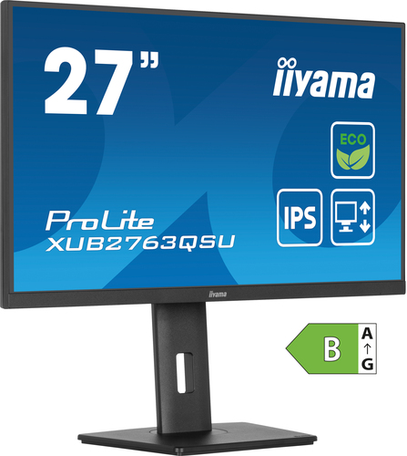 iiyama ProLite XUB2763QSU-B1 - Écran LED - 27" - 2560 x 1440 QHD @ 100 Hz - IPS - 350 cd/m² - 1500:1 - 2 ms - HDMI, DisplayPort - haut-parleurs - noir, mat 