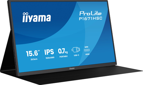 iiyama ProLite P1671HSC-B1 - Écran LED - 15.6" - cadre ouvert - 1920 x 1080 Full HD (1080p) @ 60 Hz - IPS - 250 cd/m² - 1000:1 - 3 ms - Mini HDMI, USB-C - noir, mat 