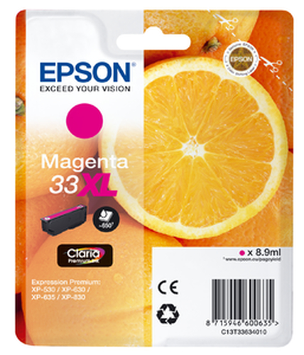 Epson 33XL - 8.9 ml - XL - magenta - original - blister - cartouche d'encre - pour Expression Home XP-635, 830, Expression Premium XP-530, 540, 630, 635, 640, 645, 830, 900 