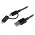 StarTech.com Câble Lightning 8 broches ou Micro USB vers USB de 1 m - Cordon de charge / synchronisation - Noir (LTUB1MBK) - Câble de chargement / de données - USB mâle pour Micro-USB de type B, Lightning mâle - 1 m - blindé - noir - pour P/N: ARMTBLTDT, 