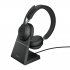 Jabra Evolve2 65 MS Stereo - Micro-casque - sur-oreille - Bluetooth - sans fil - USB-C - isolation acoustique - noir - avec support de chargement - Certifié pour Microsoft Teams 